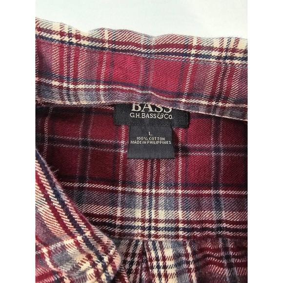 GH bass maroon plaid light flannel button up large L EUC ^* - Picture 5 of 7
